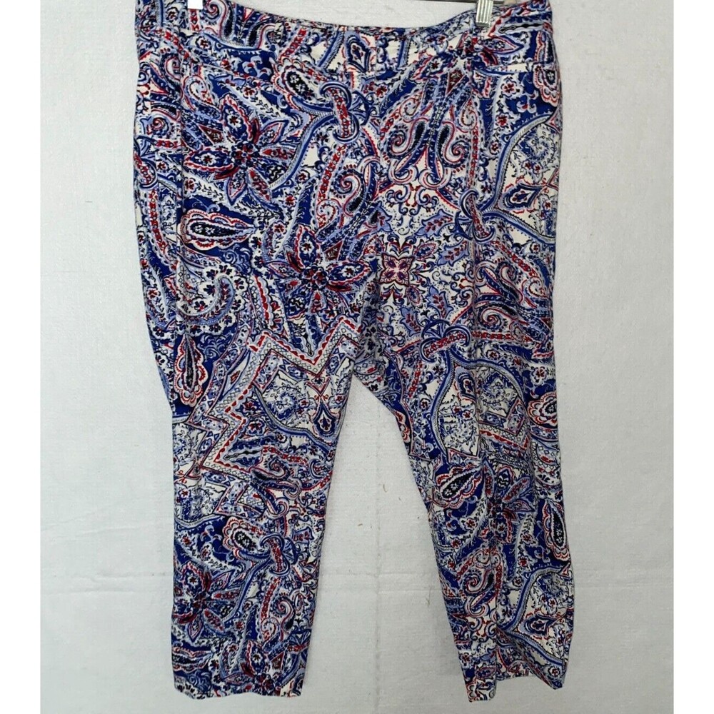 Talbots Womens Pants Plus Size 16W Perfect Crop Red White Blue Paisley Scroll
